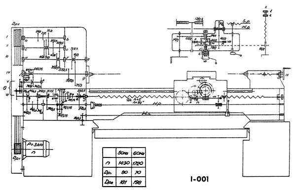 Кінематична схема токарно-гвинторізного верстата TUE-40 Кінематична схема токарно-гвинторізного верстата TUE-40